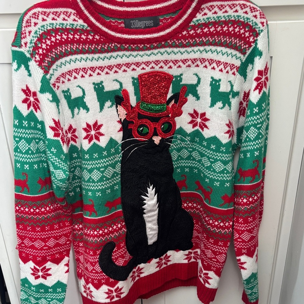 3Wishes Festive Cat Sweater - Red and Green